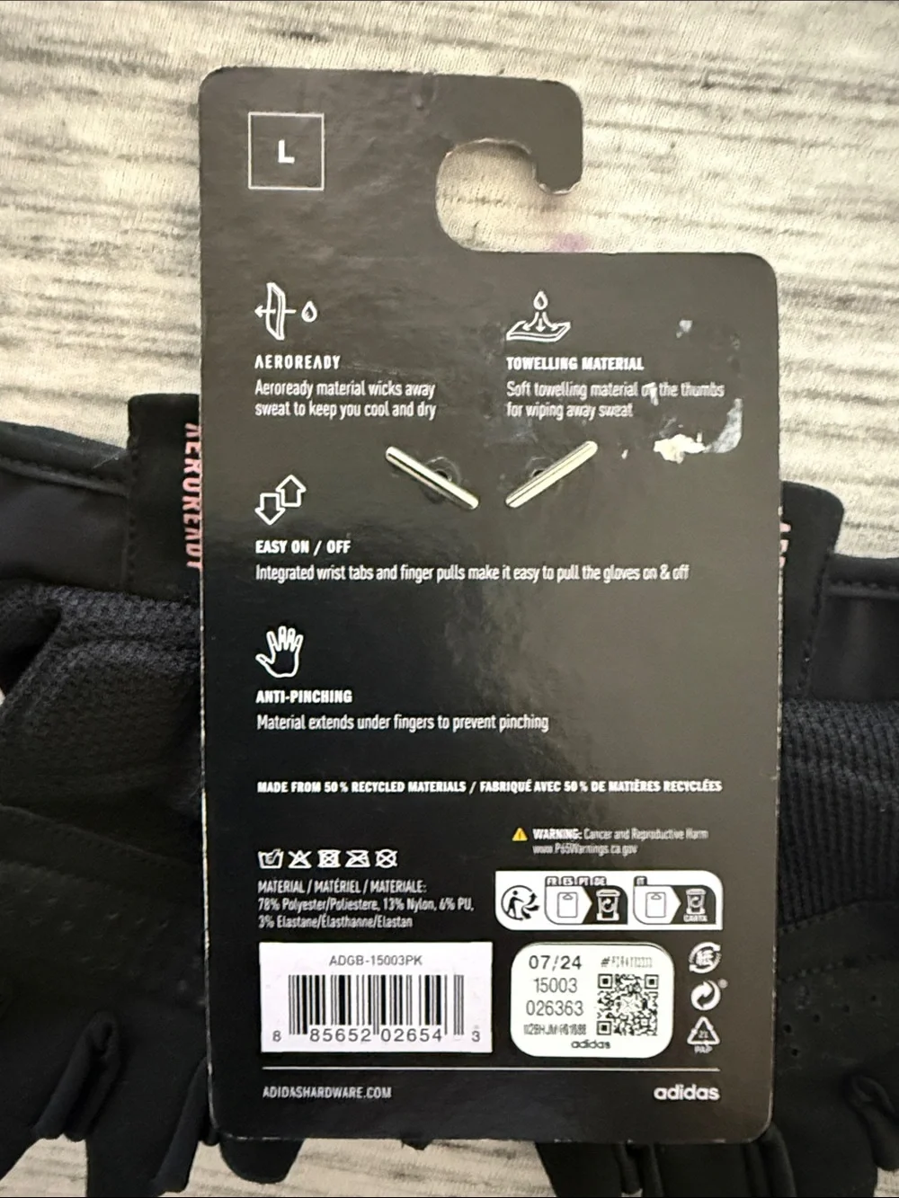 Adidas Essential Training Gloves - size Large